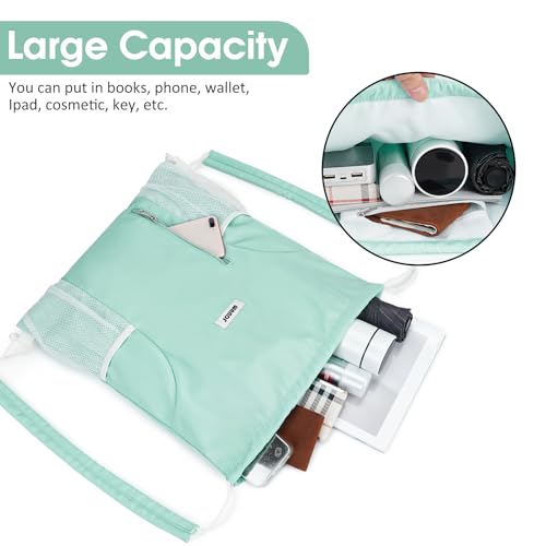 WANDF Drawstring Backpack, Gym String Bag with Shoulder Pad - color: M, Mint Green, size: Medium
