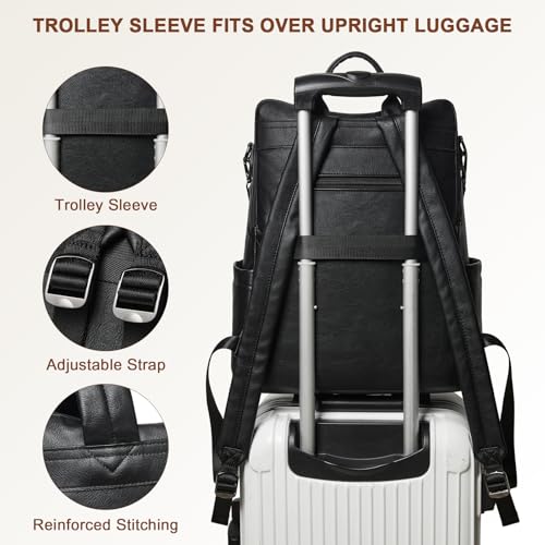 Shrrie Laptop Backpack for Women 15.6 inch,Travel Leather Backpack Purse Nurse Teacher Carry on Backpack Computer Bag,Professional Water-Resistant College Business Work Casual Daypack,Two-tone Black - color: Two-tone Black