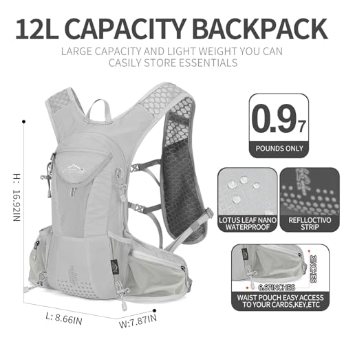 IX INOXTO Hydration Pack Backpack, Lightweight Water Backpack with 2L Hydration Bladder Daypack for Men Women,Running Hydration Vest for Trail Running Hiking Cycling Race Climbing - color: Grey white - 2L