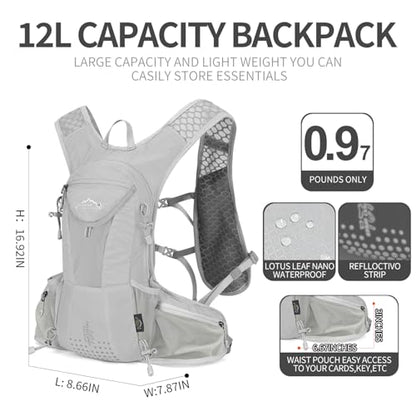 IX INOXTO Hydration Pack Backpack, Lightweight Water Backpack with 2L Hydration Bladder Daypack for Men Women,Running Hydration Vest for Trail Running Hiking Cycling Race Climbing - color: Grey white - 2L