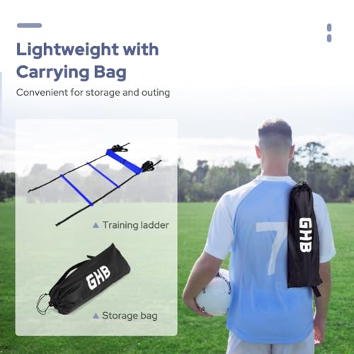 GHB Pro Agility Ladder Agility Training Ladder Speed 12 Rung 20ft with Carrying Bag - color: Blue