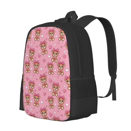 Ergonomic Padded Backpack Cute Bear Bow Pink, Anti Theft Spacious Travel Daypack Sturdy Polyester Bag for Commute Gym Outdoor Leisure Use - color: Design (875)