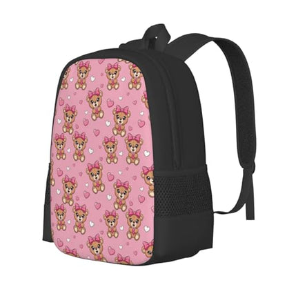 Ergonomic Padded Backpack Cute Bear Bow Pink, Anti Theft Spacious Travel Daypack Sturdy Polyester Bag for Commute Gym Outdoor Leisure Use - color: Design (875)
