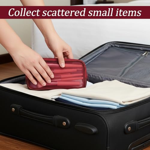 2 Pcs Purse Organizer Pouches Red Mesh Makeup Bag Mesh Cosmetic Bag Burgundy Makeup Bags Portable Travel Organizing Zipper Pouch Toiletries Make Up Pouches for Home Office Travel Accessories