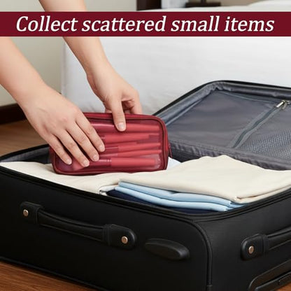 2 Pcs Purse Organizer Pouches Red Mesh Makeup Bag Mesh Cosmetic Bag Burgundy Makeup Bags Portable Travel Organizing Zipper Pouch Toiletries Make Up Pouches for Home Office Travel Accessories