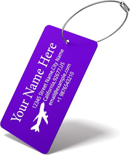 Luggage Tags for Suitcase - Personalized Engraved Metal Tag for Cruise Travel - Custom Name Tags Suitable for Bags and Backpacks(Purple),Horizontal (2x3.5'') - color: Purple, size: Horizontal (2x3.5")