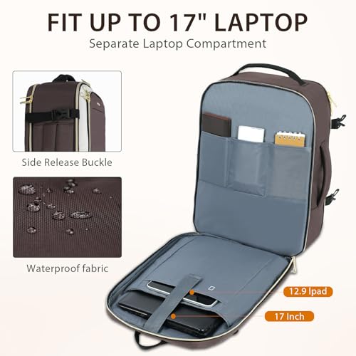 KROSER Laptop Backpack Large Computer Backpack Fits up to 17 Inch Laptop Water-Repellent 40L Travel Backpack Casual Daypack for Business/College/Women/Men-Beige/Coffee/Black - color: Beige/Coffee/Black