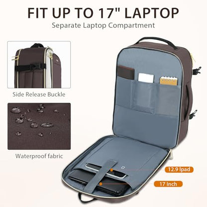 KROSER Laptop Backpack Large Computer Backpack Fits up to 17 Inch Laptop Water-Repellent 40L Travel Backpack Casual Daypack for Business/College/Women/Men-Beige/Coffee/Black - color: Beige/Coffee/Black