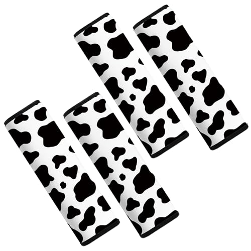 Car Seat Belt Pad Cover, 4-Pack Soft Car Safety Seat Belt Strap Shoulder Pad for Adults and Children, Suitable for Car Seat Belt, Backpack, Shoulder Bag (Cow Pattern) - color: 4 pack cow cover