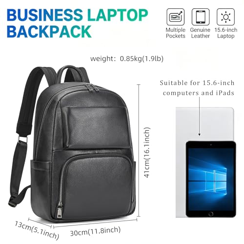 Laptop Leather Travel Backpack For Men Carry On Back Pack For Business Work computer Backpacks Fit 15.6" Laptop - color: Bb-00 Black