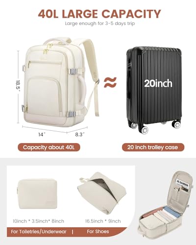 LOVEVOOK Travel Backpack For Women, 40L Carry On Backpack Flight Approved, TSA Personal Item Backpack Fits 17 Inch Laptop, Business Weekender Overnight Waterproof Daypack With 2 Packing Cubes, Beige - color: Beige, size: 40l-17.3 Inch-3pcs Standard