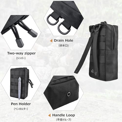 Azarxis Molle Pouches, Tactical Compact EDC Small Utility Pouch Waist Bags Sundries Storage Admin Organize Gear Gadget for Military Backpack - color: #02 Black - 5.91"x4.33" + 8.28"x4.33" - 2 Pack