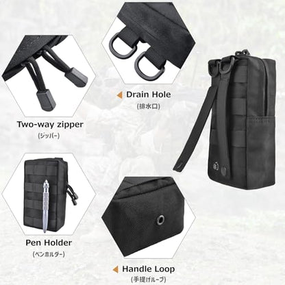 Azarxis Molle Pouches, Tactical Compact EDC Small Utility Pouch Waist Bags Sundries Storage Admin Organize Gear Gadget for Military Backpack - color: #02 Black - 5.91"x4.33" + 8.28"x4.33" - 2 Pack