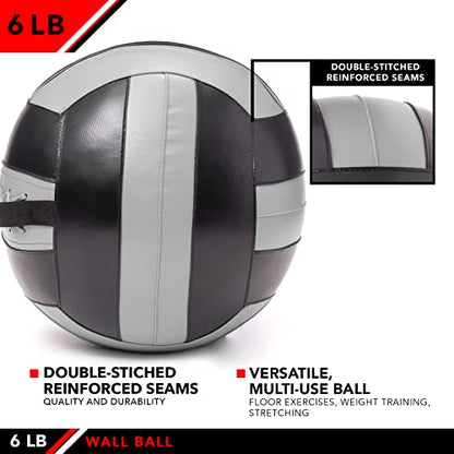 JFit Wall Ball – Premium Soft Weighted Exercise Ball for Strength, Conditioning, Gym & Home Workouts, 4-30 LB - color: Gray/Black, style: 6 LB