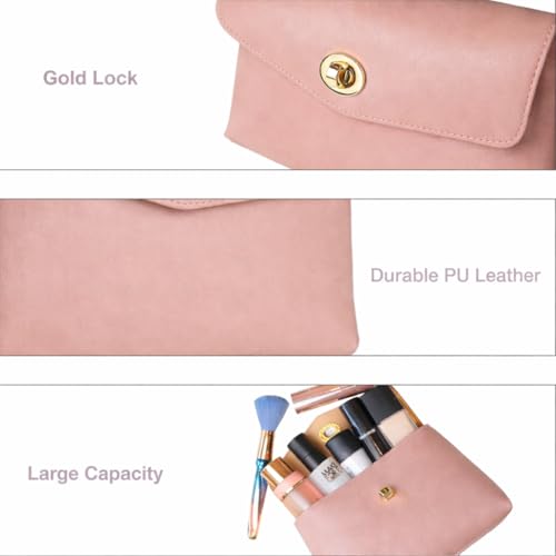 Cosmetic Bag Travel Makeup Pouch Travel Organizer, Zipper Pouch Bags for Women Vegan Leather (No Text, Blush Pink) - color: Blush Pink