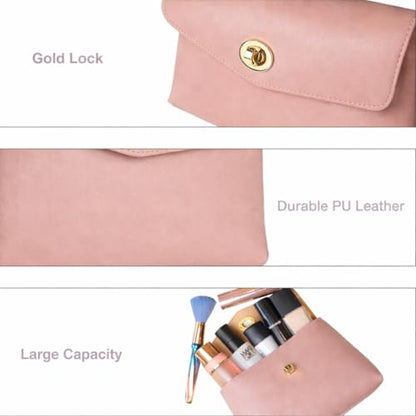 Cosmetic Bag Travel Makeup Pouch Travel Organizer, Zipper Pouch Bags for Women Vegan Leather (No Text, Blush Pink) - color: Blush Pink