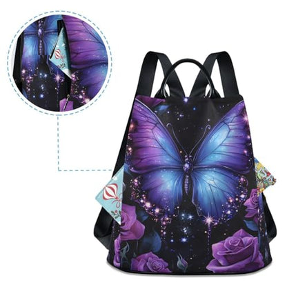 MNSRUU Backpack Womens, Anti-Theft Womens Backpack Travel Handbags Shoulder Bag Butterfly Rose Carry On Ladies Rucksack Fashion Casual Daypack, Hairball Pendant - color: Butterfly A16955