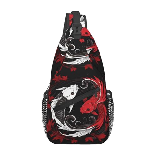 Two Koi Tai Chi Yin Yang Outdoor Crossbody Shoulder Bag For Unisex Young Adult Hiking Bicycling - color: Black1