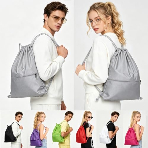 Drawstring Backpack Bag Sport Gym Sackpack-Large(Grey) - color: Grey