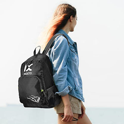 INOXTO 20L Lightweight Hiking Backpack Small Foldable Hiking Daypack for Outdoor Hiking Travel Camping (Black) - color: Black