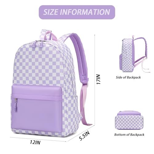 mezhsa Girls School Backpack Elementary Middle Lightning Bookbag Laptop Teenager Waterproof Lightweight 17 Inches (Purple Square) - color: 6-purple