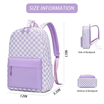 mezhsa Girls School Backpack Elementary Middle Lightning Bookbag Laptop Teenager Waterproof Lightweight 17 Inches (Purple Square) - color: 6-purple