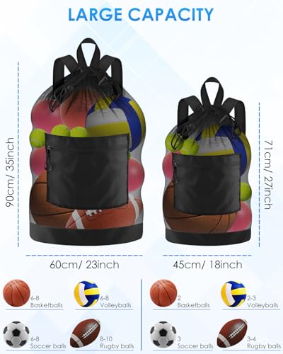 BROTOU Soccer Ball Bag with Double Shoulder Strap Large Mesh Sports Equipment Net Bag with Top Handle Heavy Duty Drawstring Bags Team Work for Basketball, Volleyball, Baseball, Swimming Gear - size: 17" X 27" (hold to 3 soccer ball)