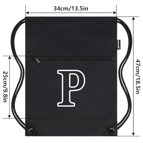 HOLYLUCK Drawstring Bags Initial Backpack Sackpack Cinch Bags for Sports, Gym, Travel, Beach (Black-P) - color: Black-p