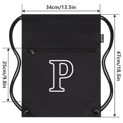 HOLYLUCK Drawstring Bags Initial Backpack Sackpack Cinch Bags for Sports, Gym, Travel, Beach (Black-P) - color: Black-p