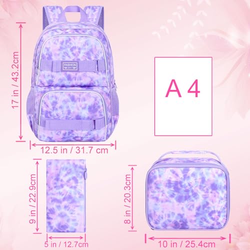 UFNDC Backpack for Girls, 17.5" Water Resistant Cat Galaxy Tie-Dye School Backpacks, Teens Bookbag for Women College Middle - color: Girls Backpack Tie-dye Purple