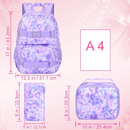 UFNDC Backpack for Girls, 17.5" Water Resistant Cat Galaxy Tie-Dye School Backpacks, Teens Bookbag for Women College Middle - color: Girls Backpack Tie-dye Purple