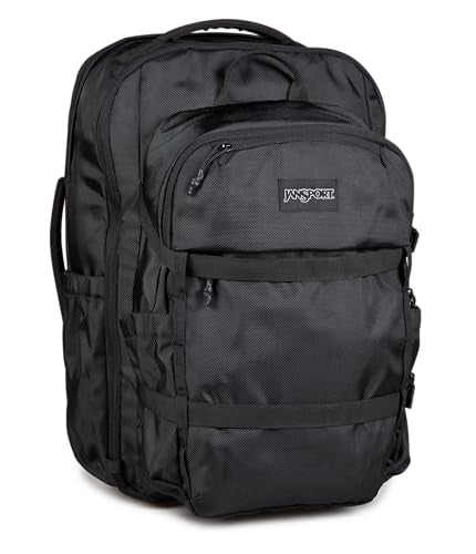 JanSport Venture Pack System – Travel Pack With Large Main Compartment, 4 Water Bottle Pockets, Adjustable Torso Length, Perimeter Wireframe Suspension, Tuck-Away Straps, Padded Hip Belt, Black - color: Black, style: Venture Pack System