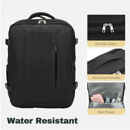 Travel Backpack, Carry On Backpack Airline Approved, 18x14x8 Travel Bag, 30L Personal Item Bag for Women and Men, Water Resistant Lightweight Weekender Bag, Casual Daypack for Business - color: Black