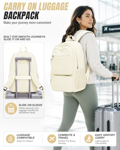 BJLFS Beige School Backpack Women, Unisex Lightweight Backpack School Bag Water-resistant Casual Rucksack fits 14 inch Laptop for Boys Girls Men and Women Bookbag College Daypack for Teenage - color: A1-beige