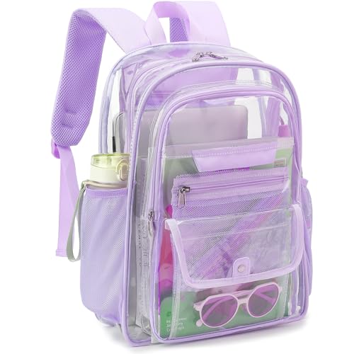 Clear Backpack for Girls Boys Women Men, Heavy Duty Transparent PVC Bookbag for School College Work See Through Backpack,Purple - color: Purple