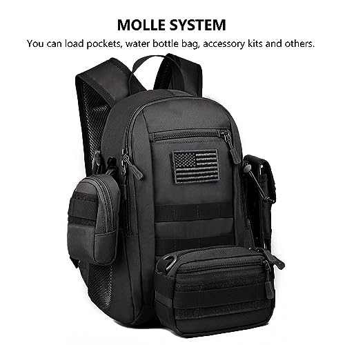 ArcEnCiel 10L/20L Mini X-Small Tactical Backpack MOLLE Daypack Gear Pack Camping Bag with Patch - color: Black, size: 10L