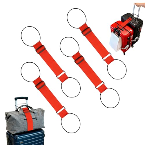 Luggage Straps for Suitcases，Multi-Use Strong Adjustable Luggage Connector Straps, Durable, Waterproof, Bungee Straps，Travel Suitcase Essential Travel Essentials (Red 4PCS) - color: 4Pcs Red