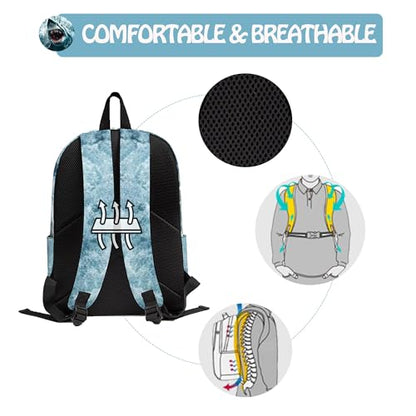 Shark 3PCS Backpack Set for Teens Elementary Middle High School, 17 Inch Lightweight Classic Bookpack 3 in 1 Set for Girls Boys, Kids Back to School Backpack with Lunch Box Pencil Case - color: Shark