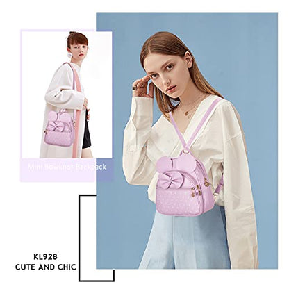 KL928 Girls Mini Backpack Bowknot Polka Dot Cute Small Daypacks Convertible Shoulder Bag Purse for Women - color: L.purple