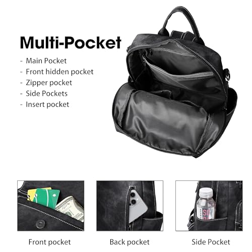 WYFJNX Backpack Purse for Women PU Leather Backpack Ladies Fashion Handbag Designer Shoulder Bag Small Travel Bag Black - color: Black