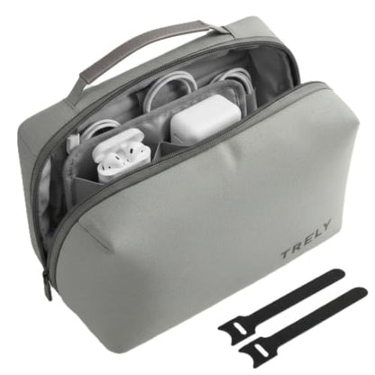 Electronics Organizer for Chargers, Cables, Power Bank, USB Drives & Tech Accessories – Travel Tech Pouch with 2 Reusable Cable Straps, Water-Resistant Travel Case for Backpack & Carry-On