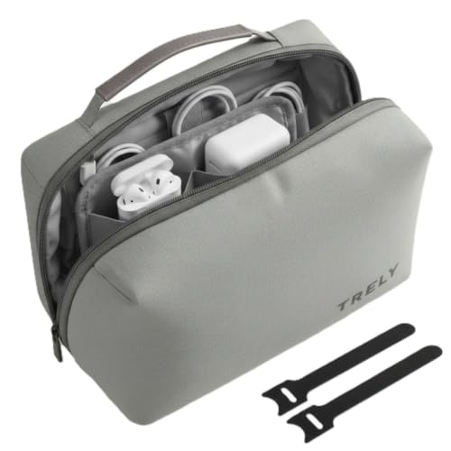 Electronics Organizer for Chargers, Cables, Power Bank, USB Drives & Tech Accessories – Travel Tech Pouch with 2 Reusable Cable Straps, Water-Resistant Travel Case for Backpack & Carry-On