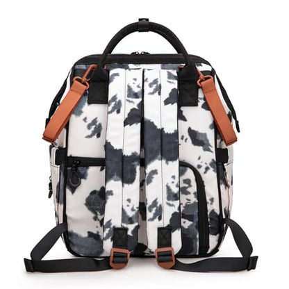 Montana West Wrangler Diaper Bag Backpack Aztec Callie Bag Travel Backpack Purses Western Multi-Function Baby Bags for Mom - color: 3pcs Cow Print Black