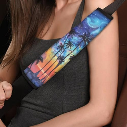 Dreaweet Sunset Palm Tree Seat Belt Cover Pad Hawaiian Print Car Accessories Seatbelt Covers for Women Girly,Soft Seatbelt Cushion Seat Belt Covers - color: Sunset Palm Tree