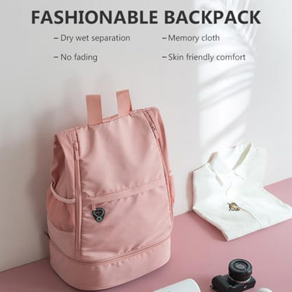 GALPADA Waterproof Dry Wet Separated Backpack for Women, Portable Lightweight Travel Daypack with Multi-compartment Storage, Casual Pink Sports Gym Bag for Outdoor Activities