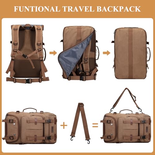 WITZMAN Travel Backpack for Men 40L Large Carry-on Airline Approved Convertible 3 in 1 laptop Bags Fit 16 inch(A8013 Brown) - color: Brown