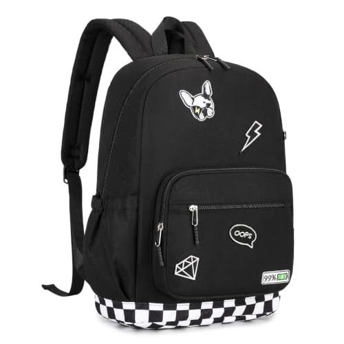 mygreen Embroidered Patch Backpack,15.6 Inch Water Resistant School Daypack - color: Black Patch