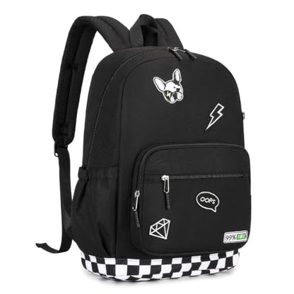 mygreen Embroidered Patch Backpack,15.6 Inch Water Resistant School Daypack - color: Black Patch