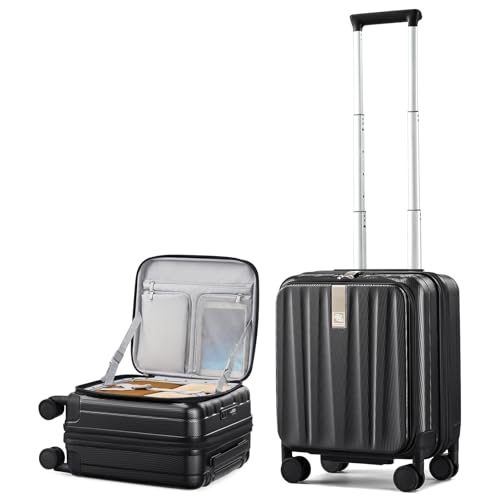 Hanke Top Opening Carry-On - Expandable 16 Inch Airline Approved Spinner | Easy-access top opening,360° spinner wheels,lightweight expandable hardshell, fits overhead bins,for overnight business trips - color: Jet Black, size: 16 Inch Expandable