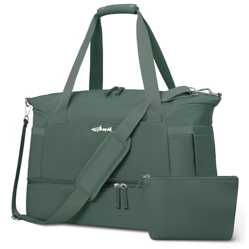 Gym Bag for Women, Personal Item Travel Bag with Shoes Compartment, Weekender Overnight Duffel Bag with Wet Pocket, Carry On Bag for Women, Travel, Gym, Weekend - color: Dark Green, size: Medium